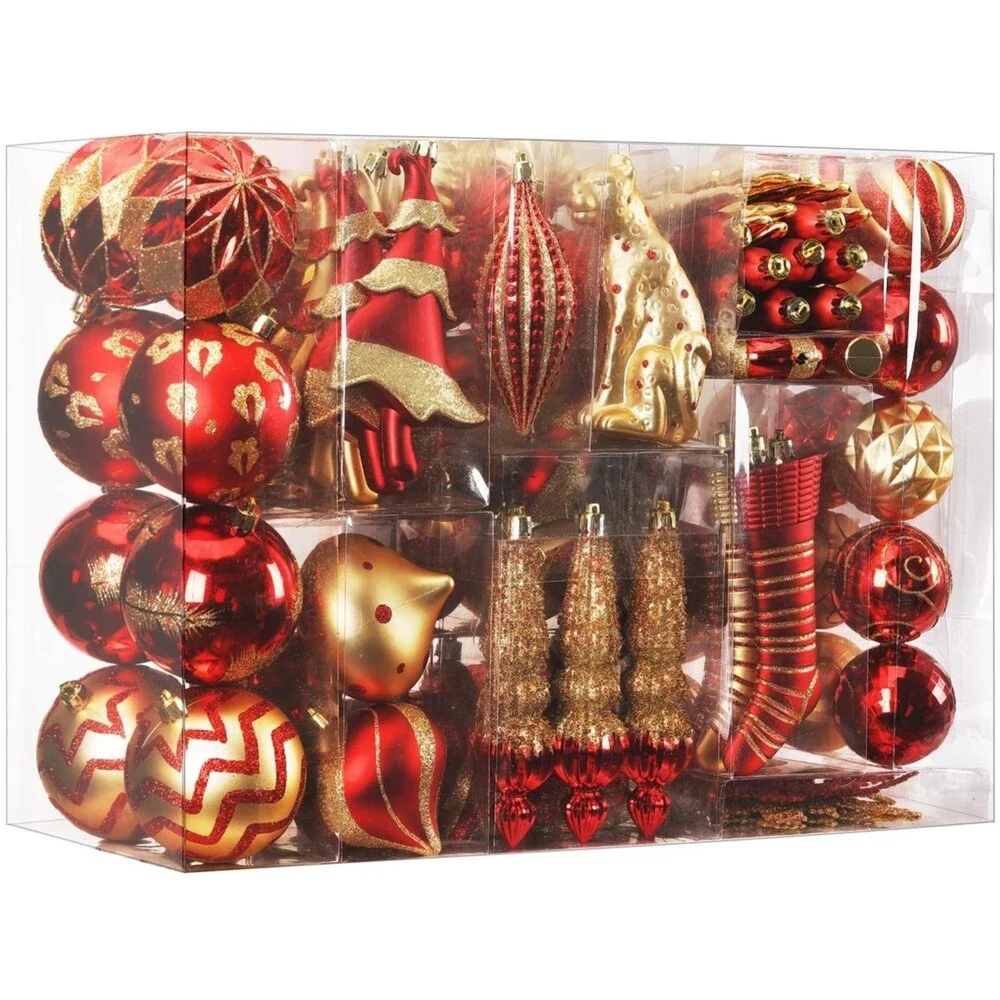 145 Piece Shatterproof Red Gold Christmas Ornament Set Tree Decor
